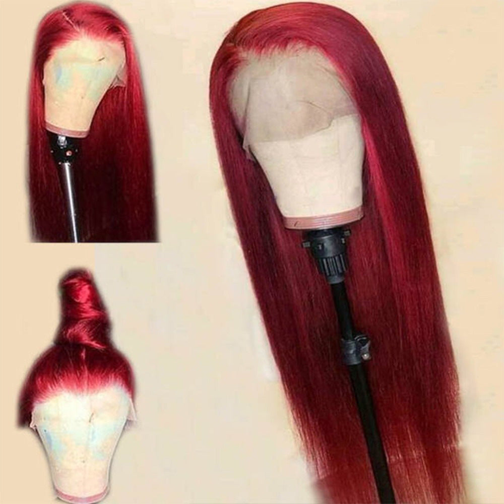 Burgundy Lace Front Human Hair Wigs Red Human Hair Wig - happyshop365247