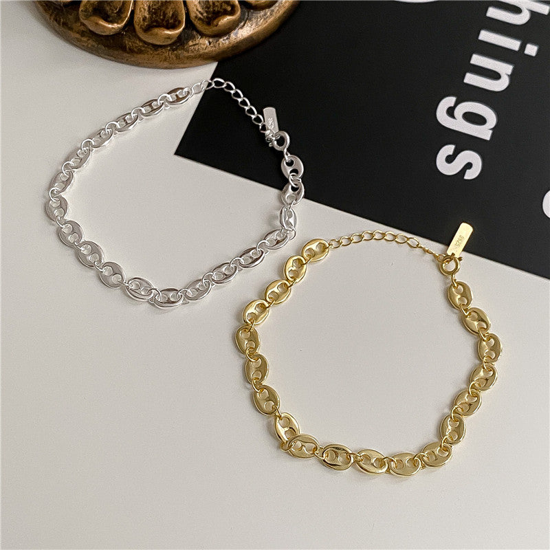 S925 Sterling Silver Pig-nose Bracelet With 18K Gold Or Silver Plating