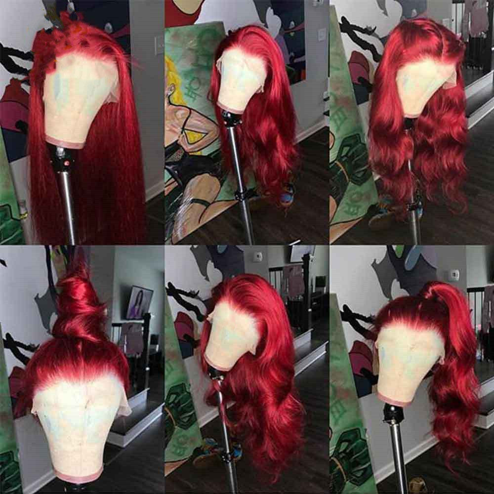 Burgundy Lace Front Human Hair Wigs Red Human Hair Wig - happyshop365247