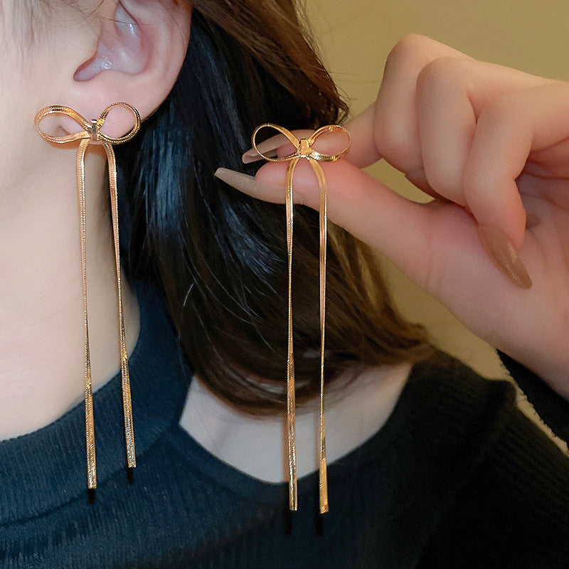 Stainless Steel Jewelry Wholesale Non-tarnish Herringbone Bow Earrings Hypoallergenic 18k Gold Plated Ribbon Bow Bowknot Earring - happyshop365247