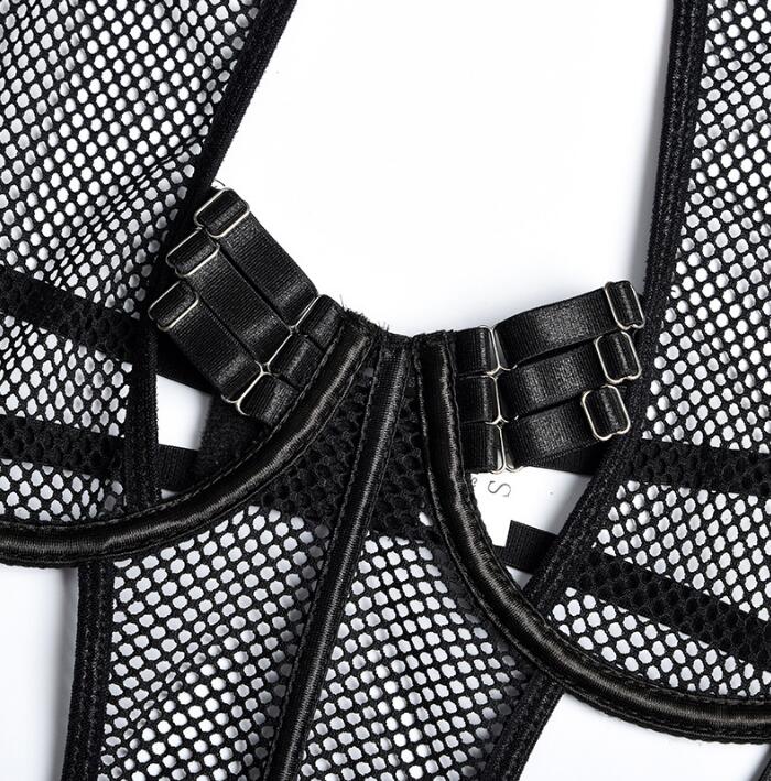 Lace Grid Stitching See Through Self Cultivation Sling Sex Appealing Bodysuit - happyshop365247
