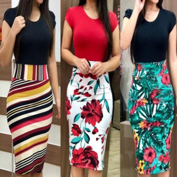 Printed Office Midi Pencil Dress Large Women Dress - happyshop365247