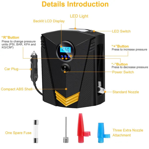 Tire Inflator 12V DC 100W 150PSI Digital Tire Pump W/LCD Display Electric Air Compressor Pump 20L/Min Air Flow