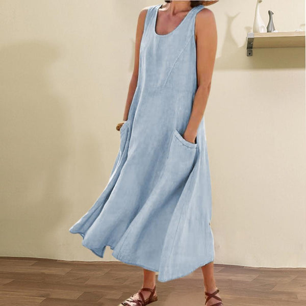Summer Sleeveless Long Dress With Pockets Fashion Casual Loose Dresses Women's Clothing - happyshop365247