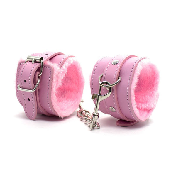 Funny Adult Articles Plush Black Handcuffs Red Pink Leather Adult Articles Tie Hands With Iron Chains