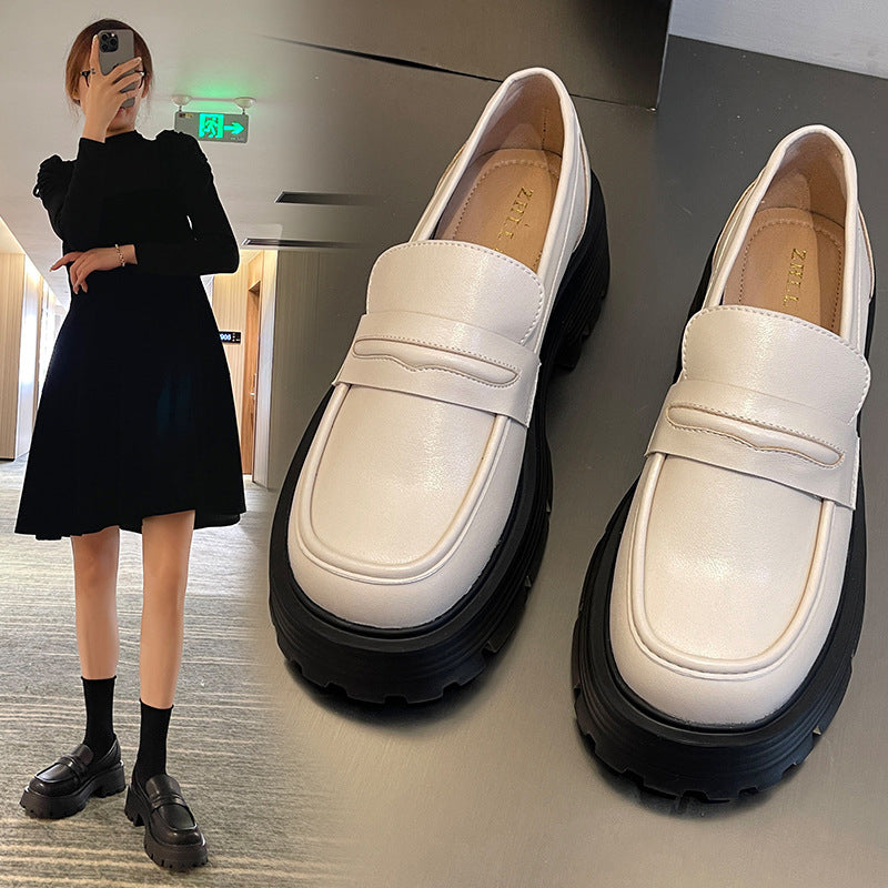 139-5 all leather shoes for women, British style, thick-soled loafers on one foot, fat feet, large-sized women's shoes 41-43 - happyshop365247