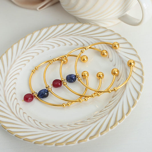 18K gold round shape with gemstone pendant design light luxury simple open bracelet - happyshop365247