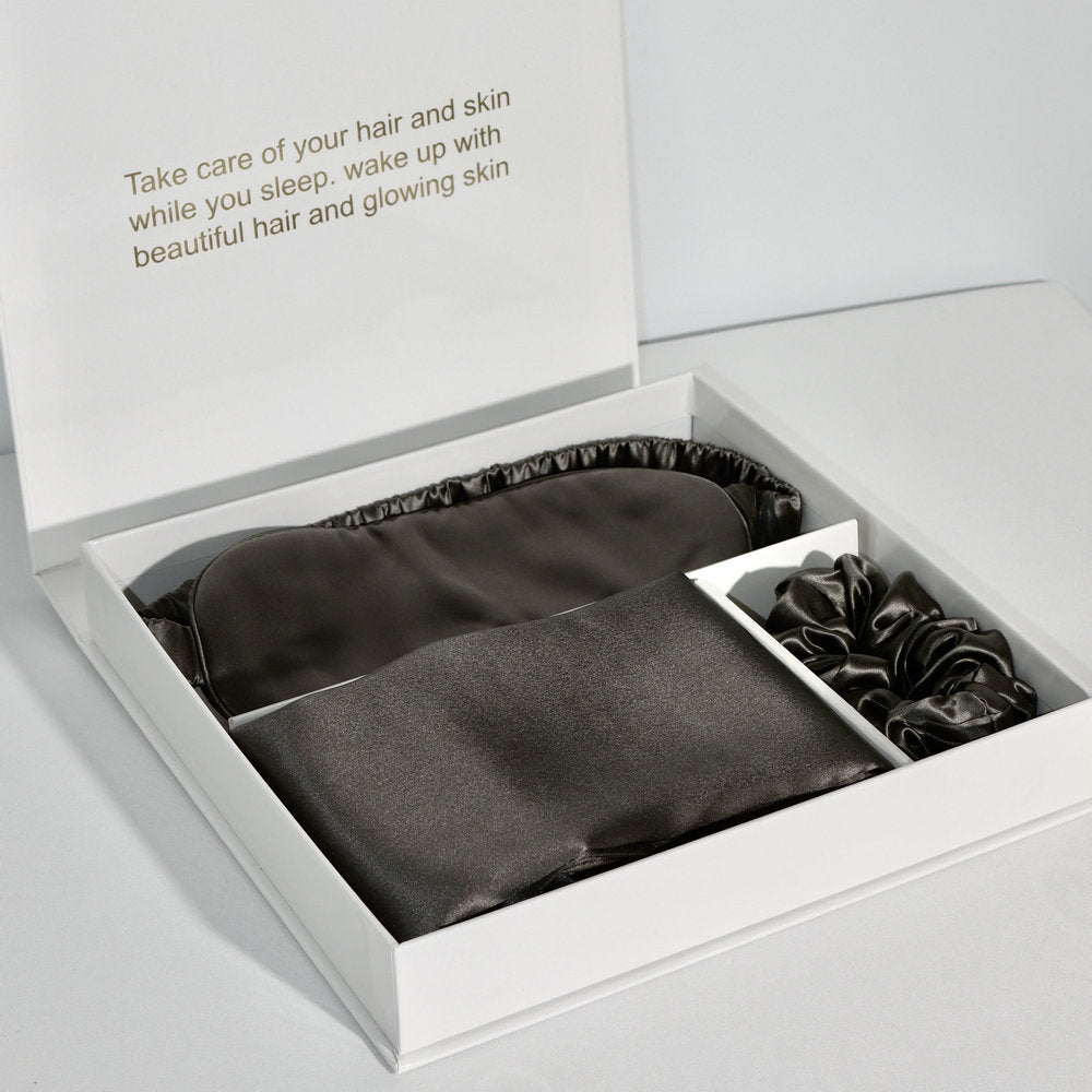 Bright Version Silk Pillowcase Eye Mask Hair Ring Three-piece Set 22 M Gift Box Set - happyshop365247