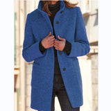 Fashion Stand Collar Woolen Coat With Pockets Fall Winter Casual Button Outwear For Women Clothing - happyshop365247