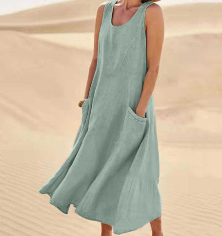 Summer Sleeveless Long Dress With Pockets Fashion Casual Loose Dresses Women's Clothing - happyshop365247