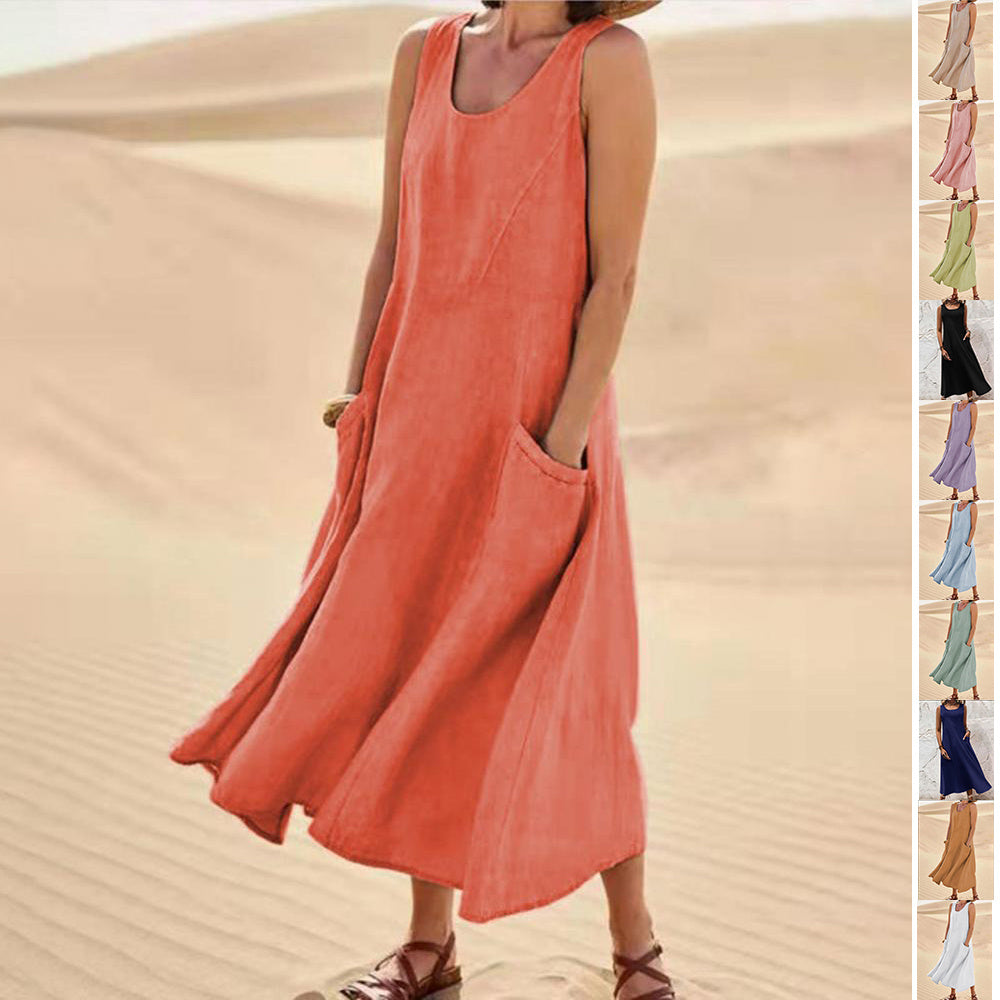 Summer Sleeveless Long Dress With Pockets Fashion Casual Loose Dresses Women's Clothing - happyshop365247