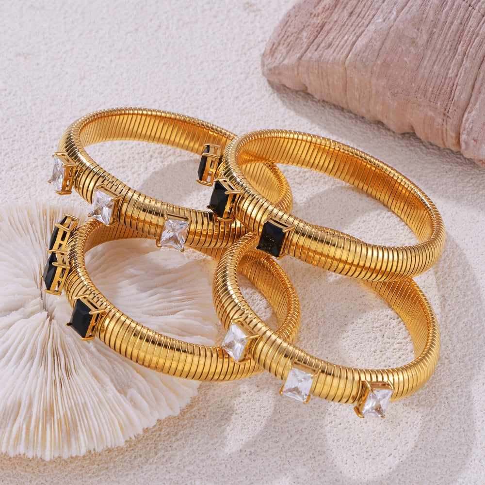 18K gold stripes with gemstone design trendy personality bracelet - happyshop365247