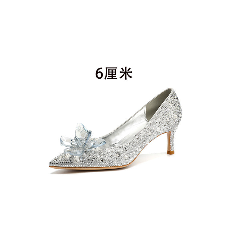 Pointed-toe slender single-toe wedding shoes, wedding shoes for brides at wedding banquets, single-toe style - happyshop365247