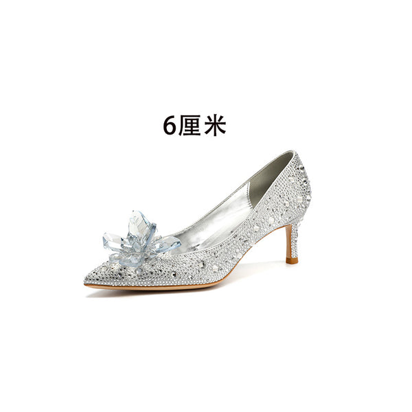 Pointed-toe slender single-toe wedding shoes, wedding shoes for brides at wedding banquets, single-toe style