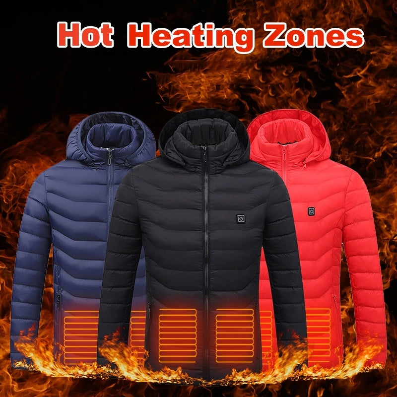 Men Heated Puffer Jacket Electric Heating Coat Insulated Hood Windbreaker 9Heat Zones - happyshop365247