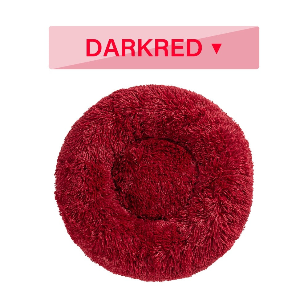 Fluffy Donut Dog Bed Warm Soft Long Plush Pet Cushion Dog House Cat Bed Washable Pet Sofa Mat Calming Samll Large Dog Beds - happyshop365247