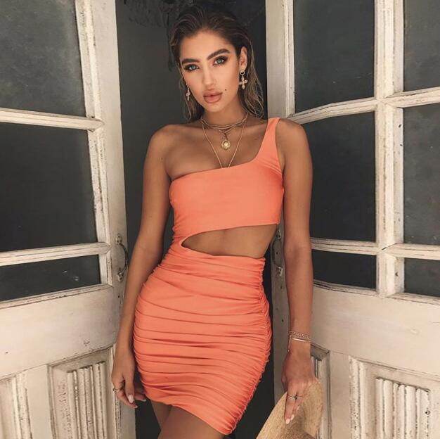 Slim One-shoulder Short Dress Sexy Fashion Hollow Mini Dresses For Women - happyshop365247