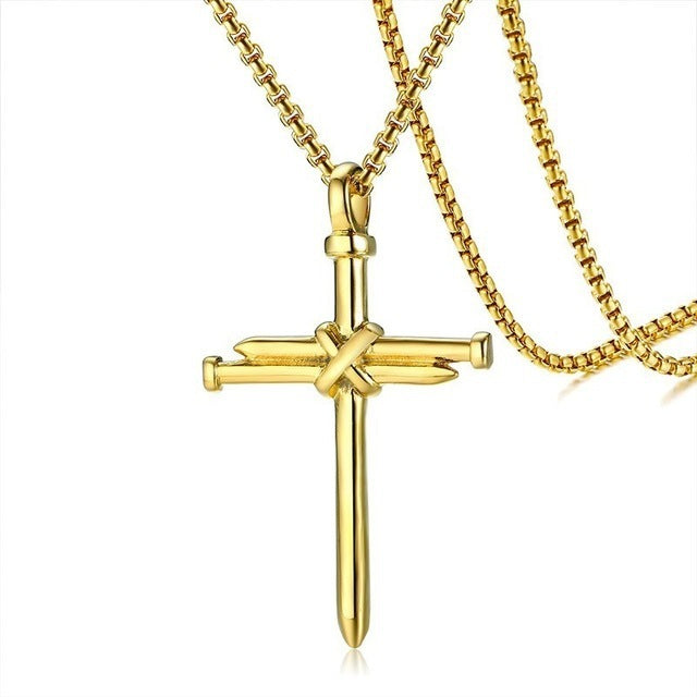 Titanium Cast Steel Nail Cross Pendant Necklace - happyshop365247