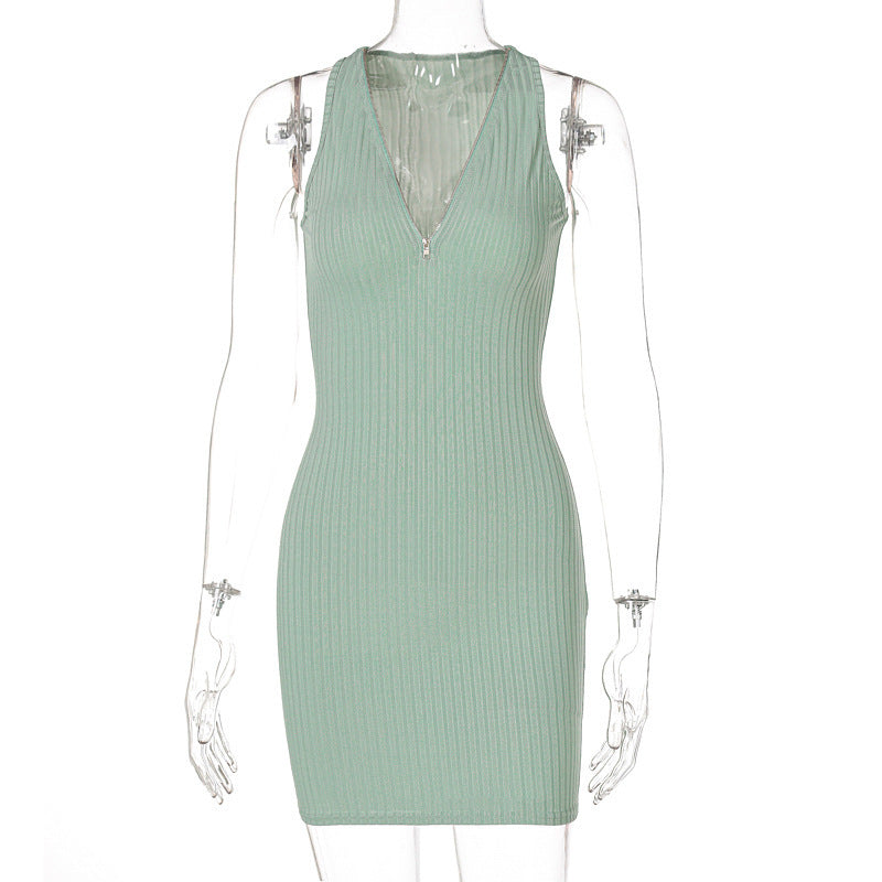 Women Stripe Knitted Women Sleeveless Mini Dress - happyshop365247