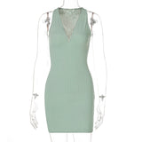 Women Stripe Knitted Women Sleeveless Mini Dress - happyshop365247