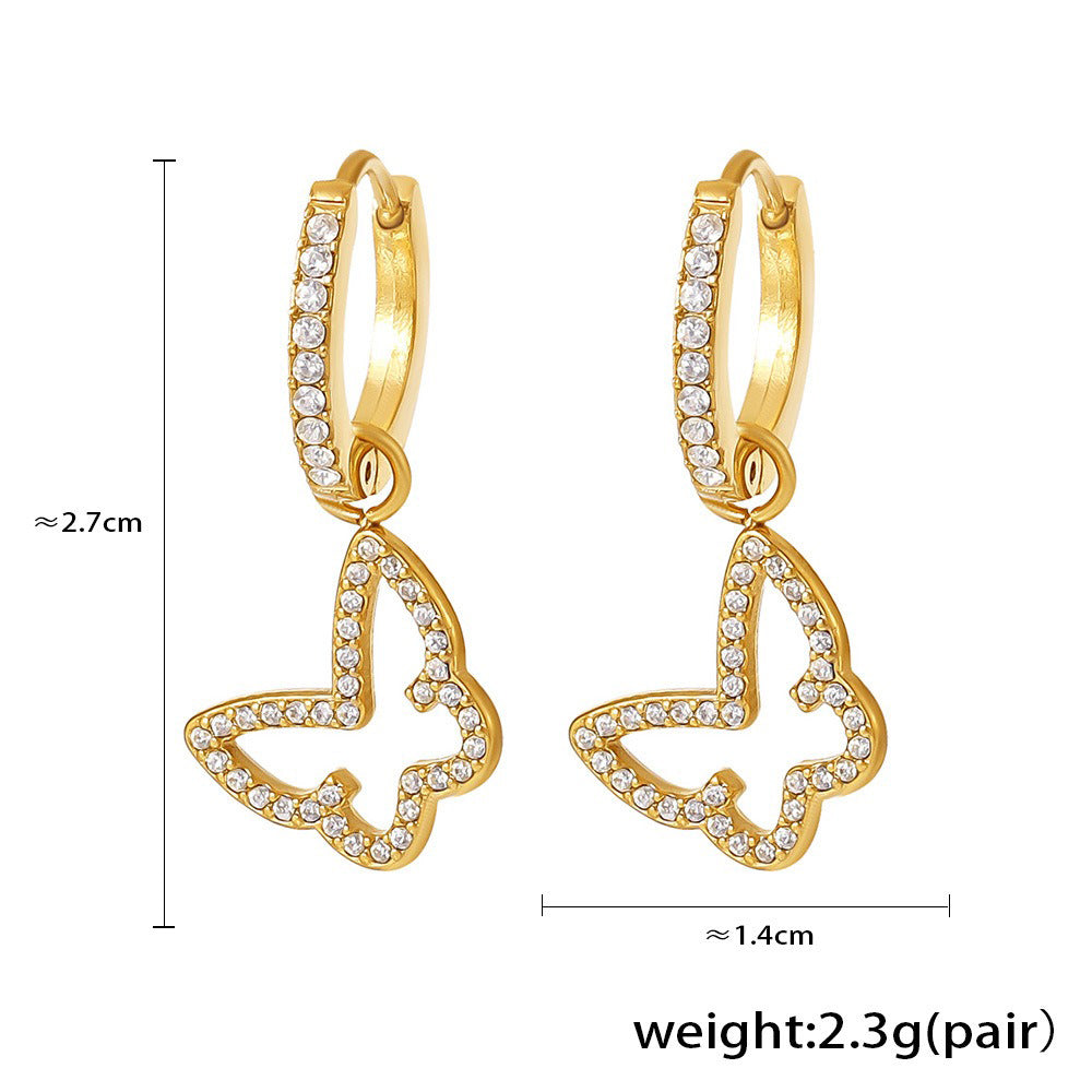 18K gold geometric inlaid gemstones exquisite design dazzling earrings - happyshop365247