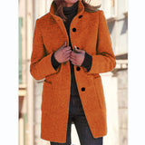 Fashion Stand Collar Woolen Coat With Pockets Fall Winter Casual Button Outwear For Women Clothing - happyshop365247