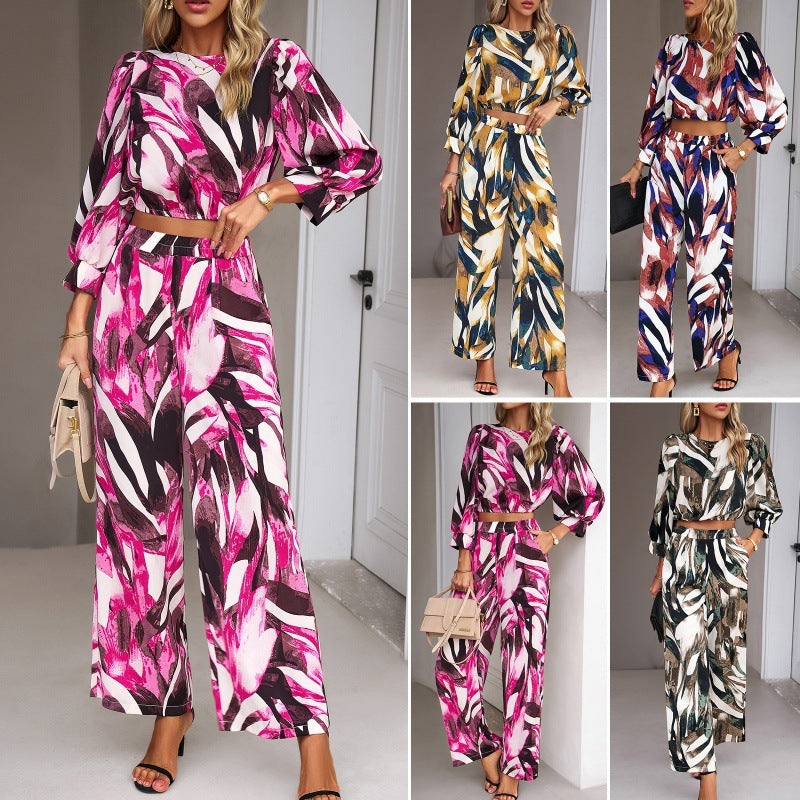 Women's Clothing Fall Winter Fashion Printed Top Suit - happyshop365247