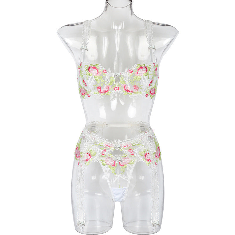 Bowknot Embroidery Retro Heavy Craft Floral Sexy Lingerie - happyshop365247