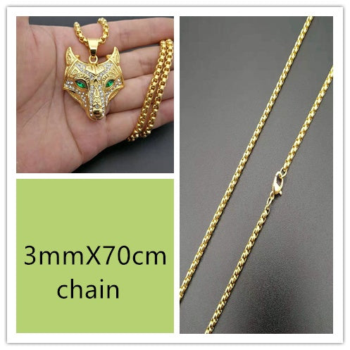 Men Stainless Steel Necklace Gold Color Viking Wolf Head Necklace Pendant With Chain Iced Out Norse Talisman Ethnic Jewelry - happyshop365247