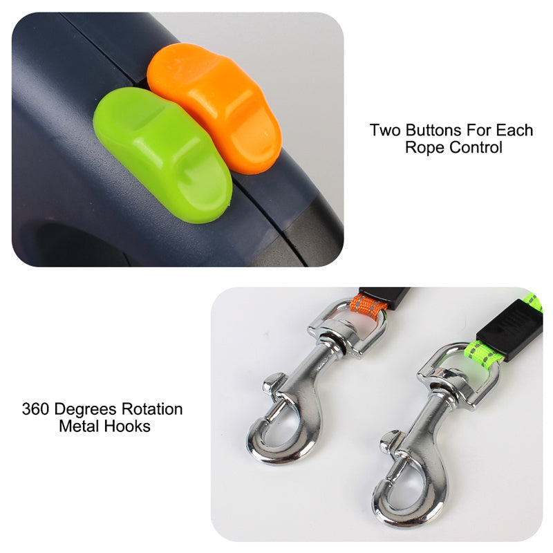Retractable Dog Leash For Small Dogs Reflective Dual Pet Leash Lead 360 Swivel No Double Dog Walking Leash With Lights Pet Products - happyshop365247