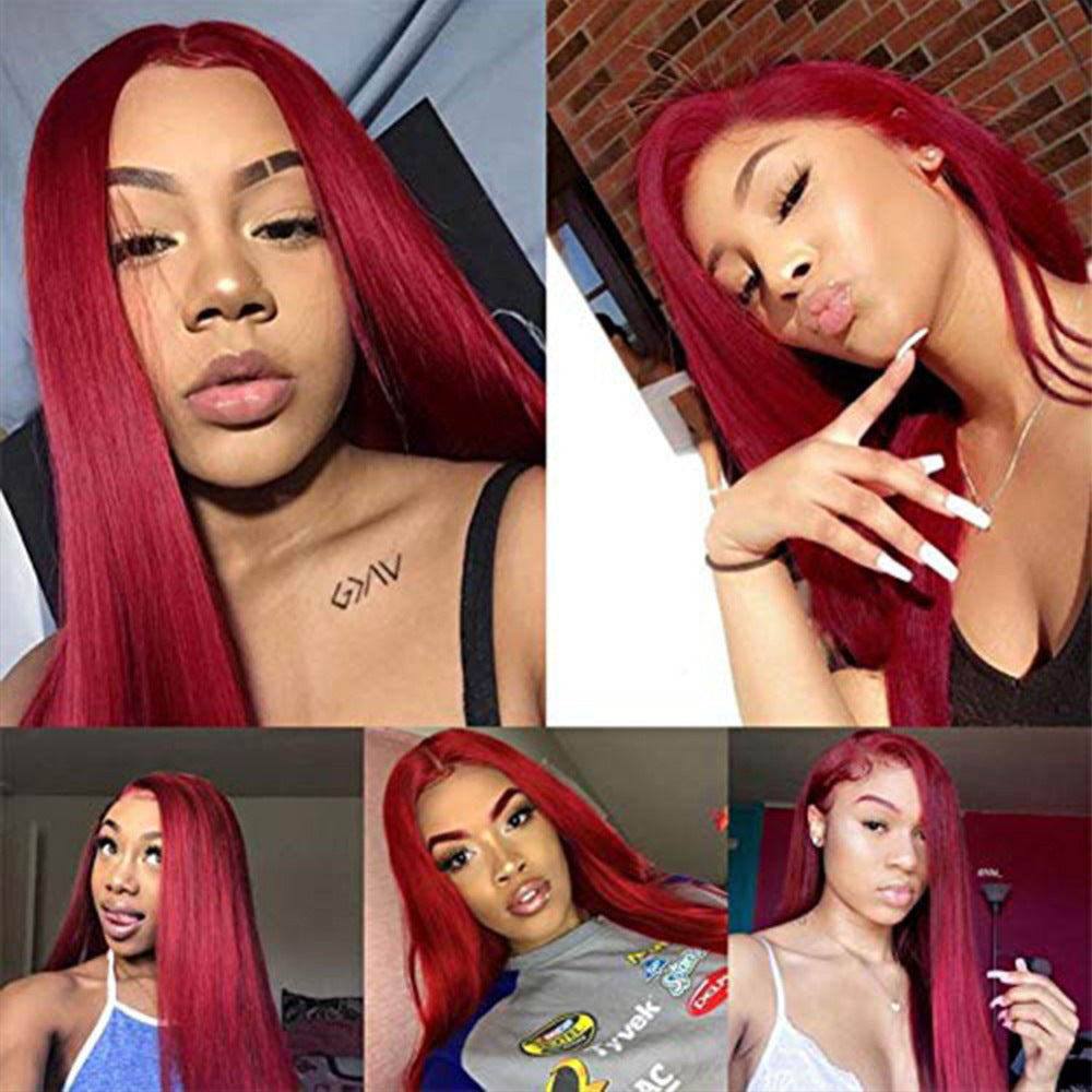 Burgundy Lace Front Human Hair Wigs Red Human Hair Wig - happyshop365247