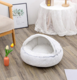2 In 1 Dog And Cat Bed Pet Winter Bed Round Plush Warm Bed House Soft Long Plush Pets Bed Pet Products - happyshop365247