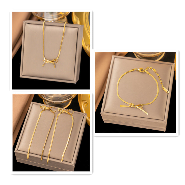 Fashion Jewelry New Trendy Bowknot Stainless Steel Gold Plated Snake Chain Necklace For Women Elegant Niche Design Charms Choker Jewelry Gifts - happyshop365247