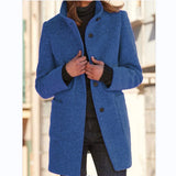 Fashion Stand Collar Woolen Coat With Pockets Fall Winter Casual Button Outwear For Women Clothing - happyshop365247