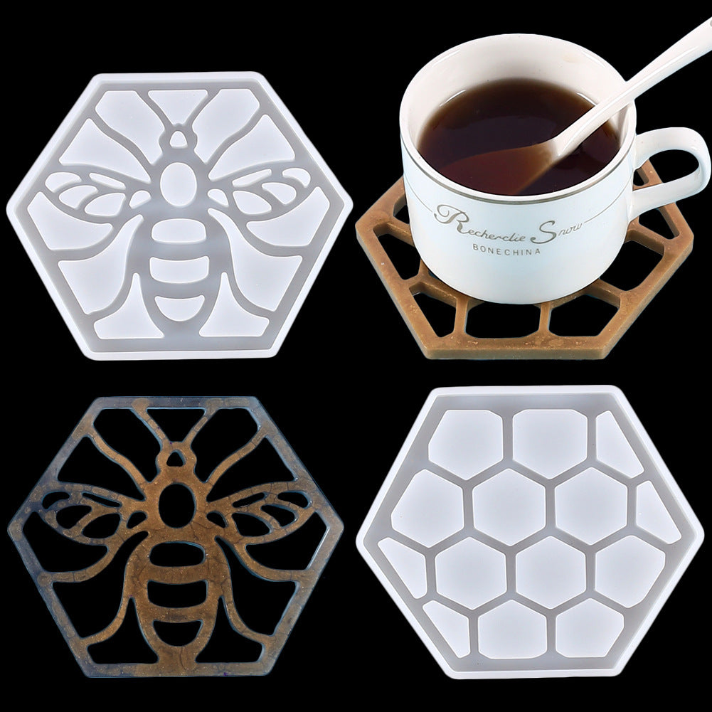 Diy Crystal Glue Bee Hive Hollow Coaster Irregular Hexagonal Silicone Mold