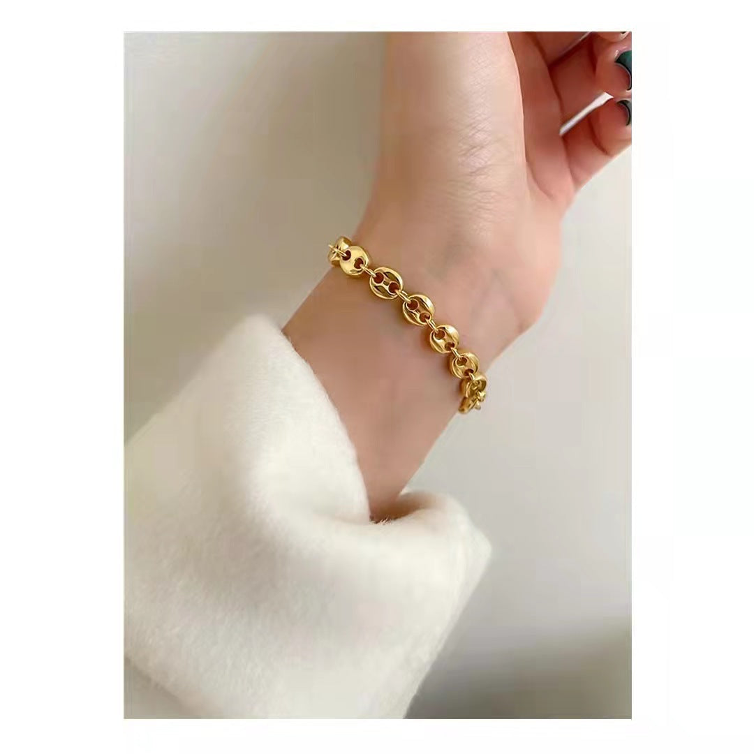 S925 Sterling Silver Pig-nose Bracelet With 18K Gold Or Silver Plating