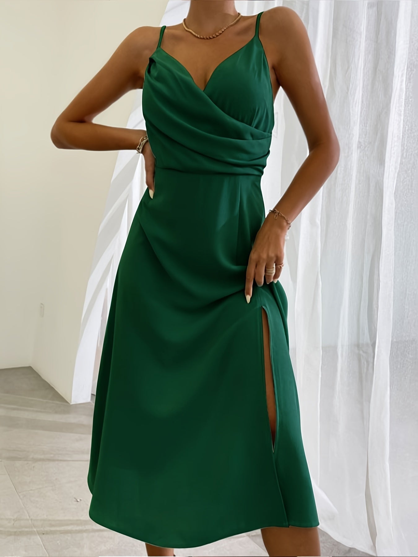 V-neck Slit Sling Dress Summer Fashion Sexy Slim Suspender Dresses For Women Clothing - happyshop365247