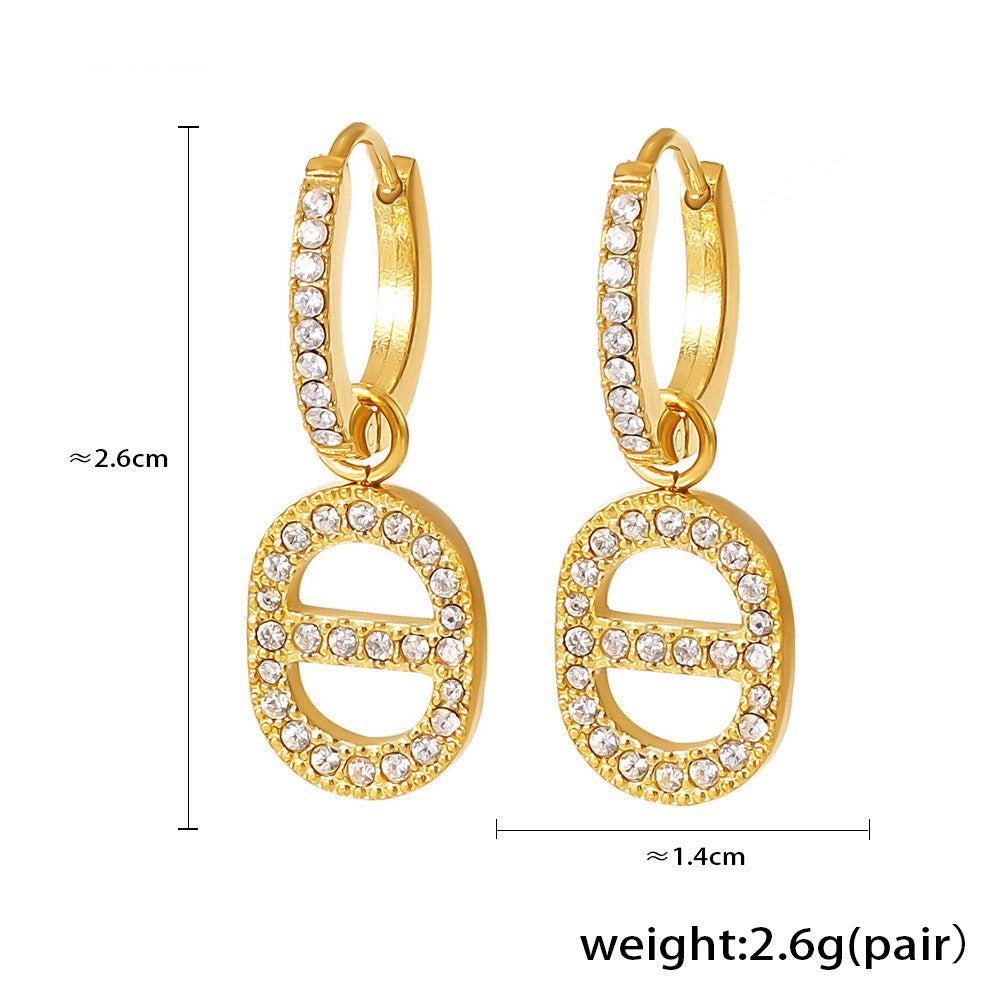 18K gold geometric inlaid gemstones exquisite design dazzling earrings - happyshop365247