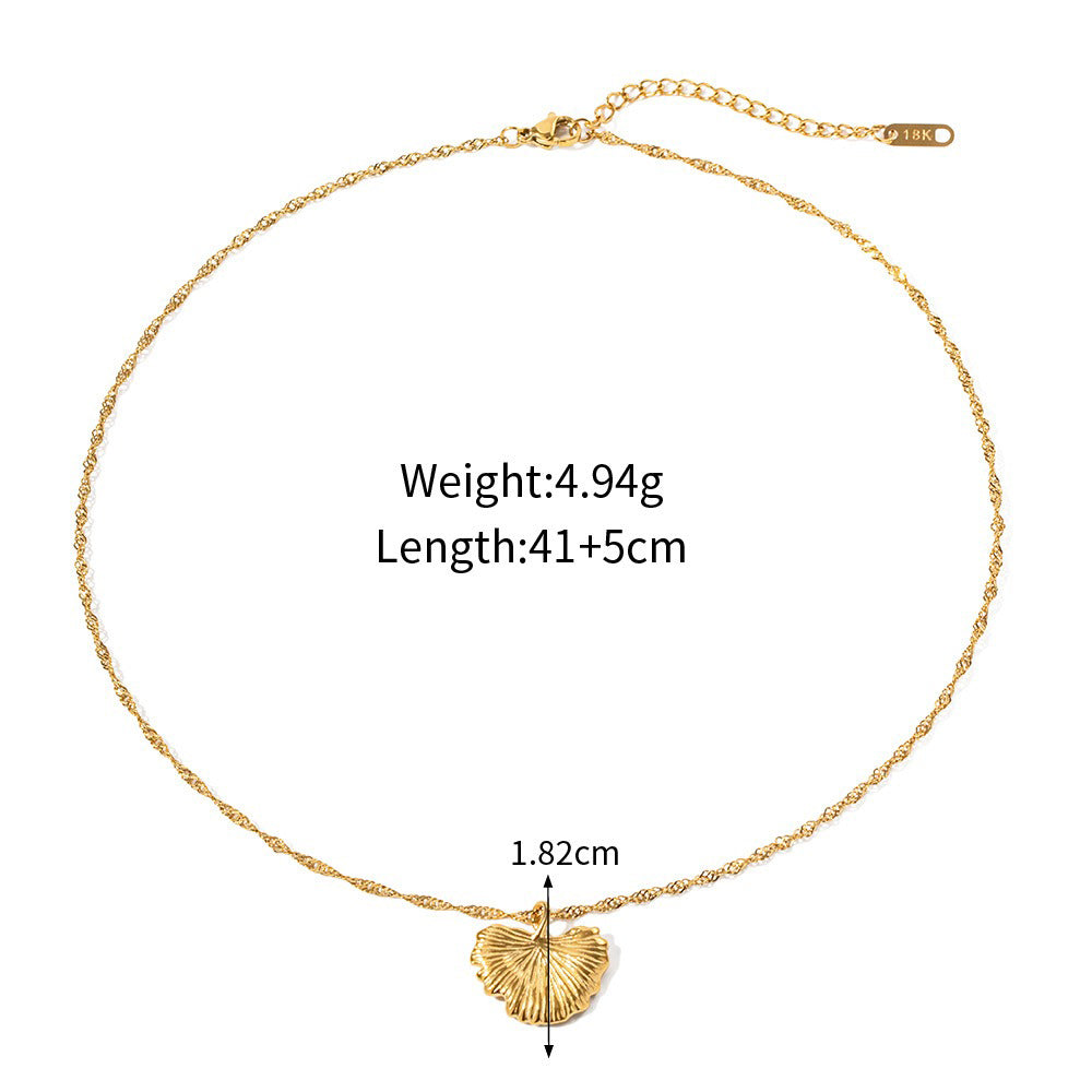 18K gold noble and elegant ginkgo with pearl design light luxury style earrings and necklace set - happyshop365247