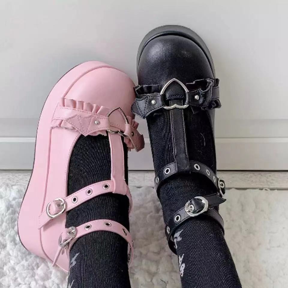 Spring round-toed sweet Mary Jane shoes, New Year wedge heel thick-soled all leather shoes, single shoes for women - happyshop365247