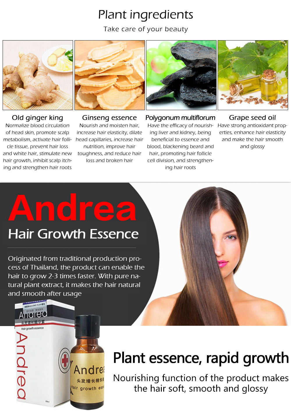 Hair Growth Anti Hair Loss Liquid 20ml Dense Hair Andrea Hairstyle Keratin Hair Care Styling Products Sunburst - happyshop365247