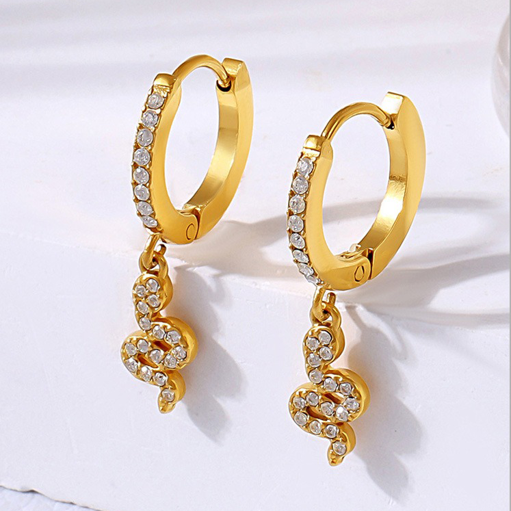18K gold geometric inlaid gemstones exquisite design dazzling earrings - happyshop365247