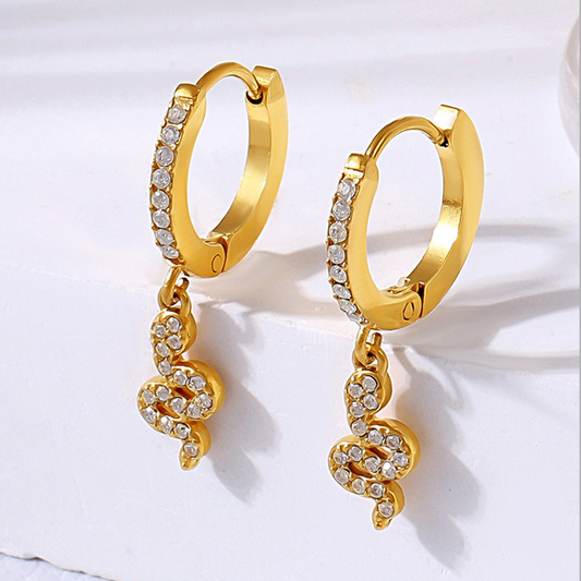 18K gold geometric inlaid gemstones exquisite design dazzling earrings - happyshop365247