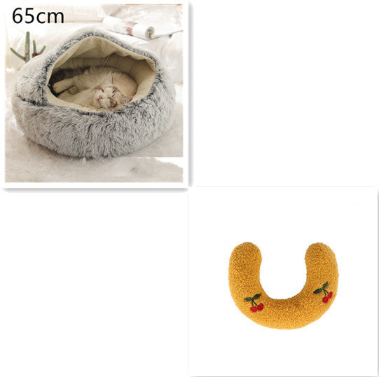 2 In 1 Dog And Cat Bed Pet Winter Bed Round Plush Warm Bed House Soft Long Plush Pets Bed Pet Products - happyshop365247