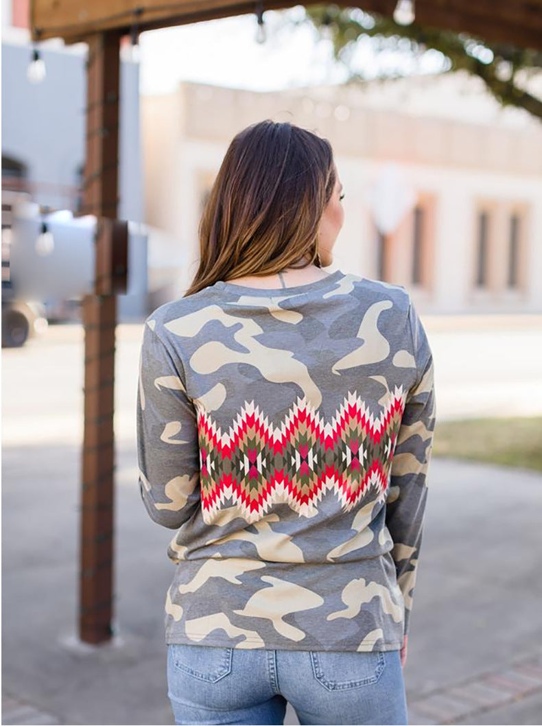 Leopard Print Pullover T-shirt For Women Fall - happyshop365247