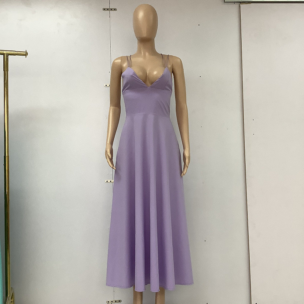 Sexy V-neck Suspender Dress Summer Fashion A-Line Long Dresses For Women - happyshop365247