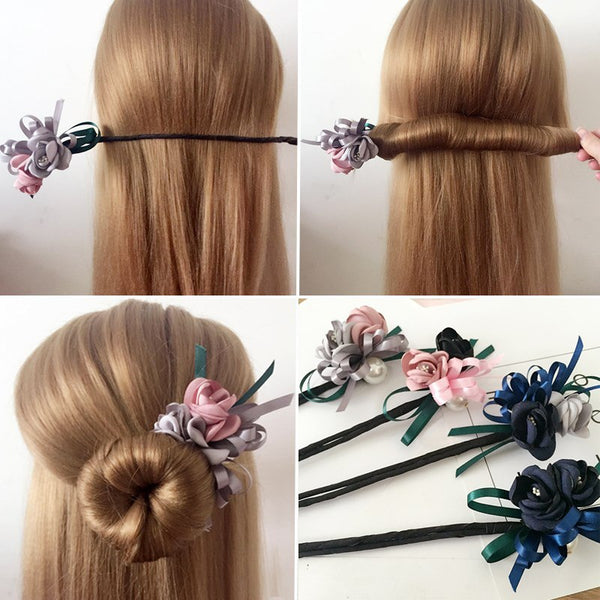 Bun Hair Half Bun Pearl Flower Hair Plate Hair Elastic Korean Styling Headdress Hair Accessories - happyshop365247