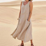 Summer Sleeveless Long Dress With Pockets Fashion Casual Loose Dresses Women's Clothing - happyshop365247