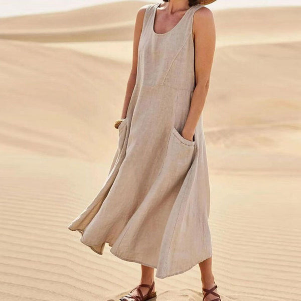 Summer Sleeveless Long Dress With Pockets Fashion Casual Loose Dresses Women's Clothing - happyshop365247