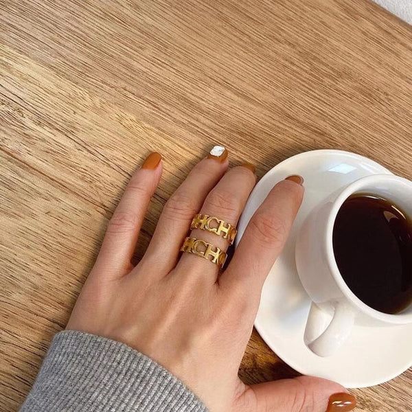 High Quality Jewelry Stainless Steel Hollowed Cut Letter Ring For Woman Man Ring
